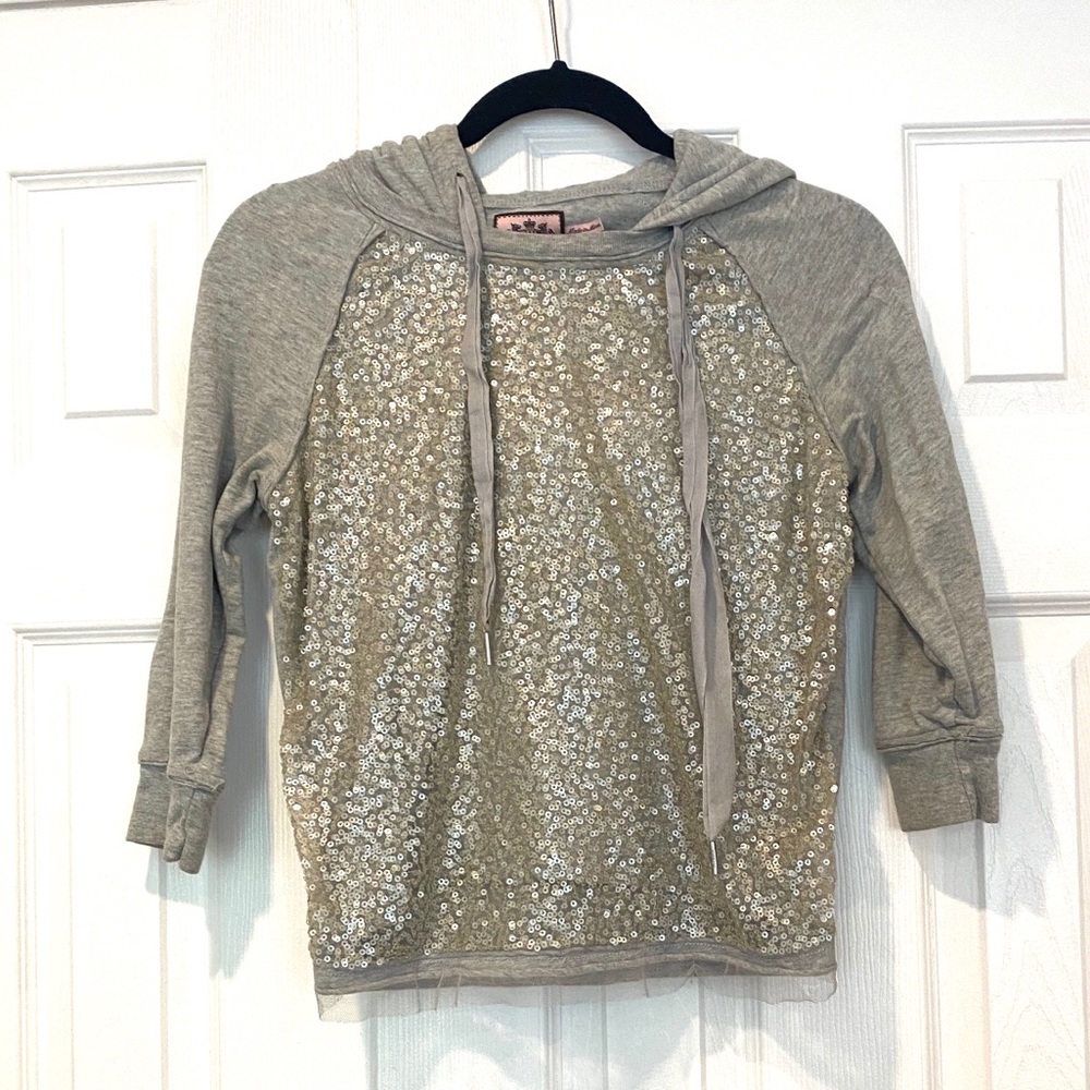 Juicy Couture Gray Beaded Hoodie Sweatshirt Top XS